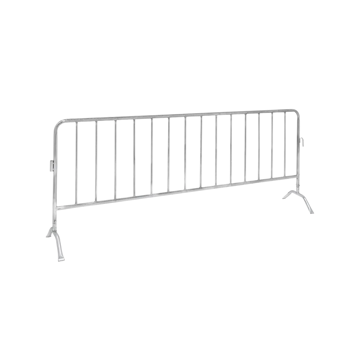 A galvanized steel barricade panel standing on its feet